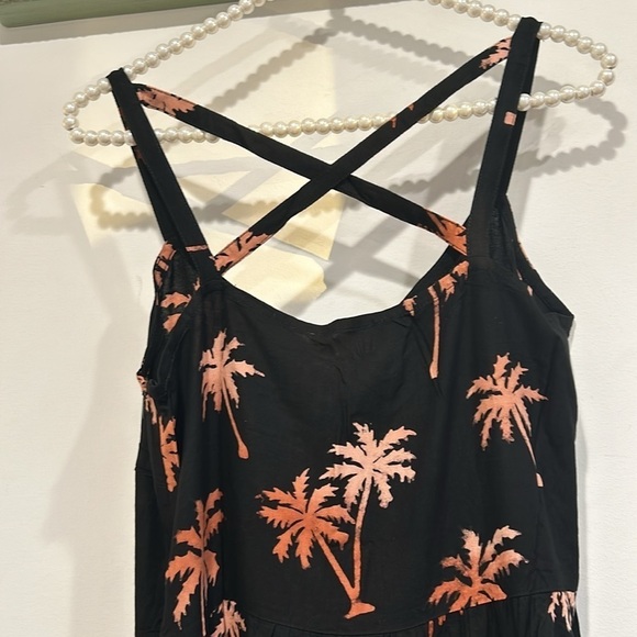 Sugarhill Brighton Tara batik tiered midi sundress black, palm tree print 6 new - Picture 8 of 9